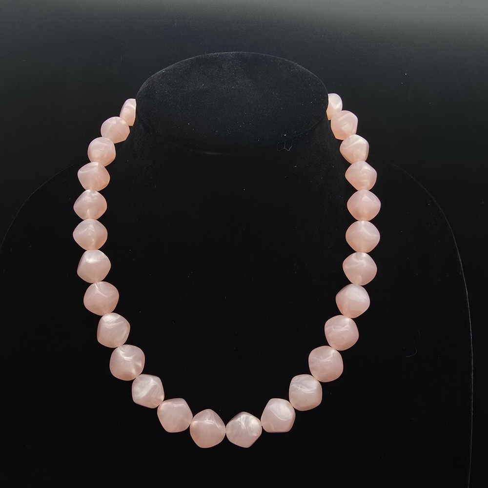 Avon 1987 Tea Rose Necklace Pink Frosted Beaded Vintage Jewelry